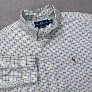 Polo Ralph Lauren Oxford Shirt Mens XL Green Blue Plaid Classic Fit Heavyweight